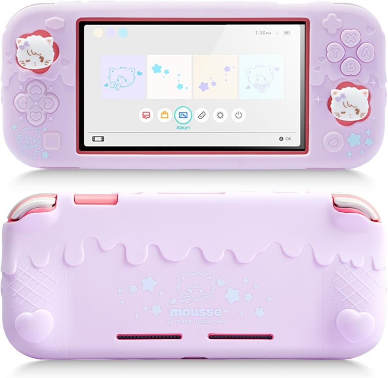 GEEKSHARE Silicone Protective Shell Compatible with Switch Lite, Sweet Soft Ice Cream Cover Case for Switch Lite with 2 Thumb Grip Caps - Purple Mikko - Image 1